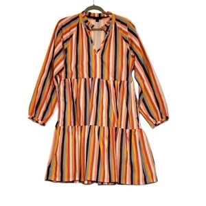 J. Crew Cotton‎ Striped Dress Zipper Lined Size Medium Pockets Women NWOT